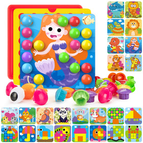 Geekper 96 PCS Button Art Toys with pattern cards for color matching and pattern learning.