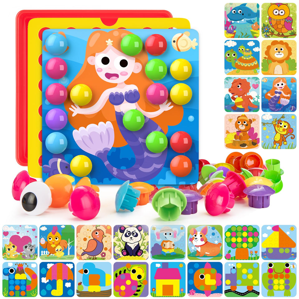 Geekper 96 PCS Button Art Toys with pattern cards for color matching and pattern learning.