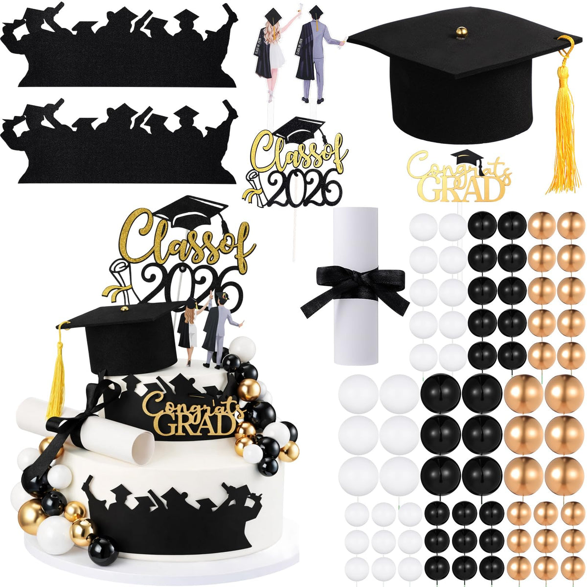 Geelin graduation cap decor on cake adds an elegant focal point for celebrations