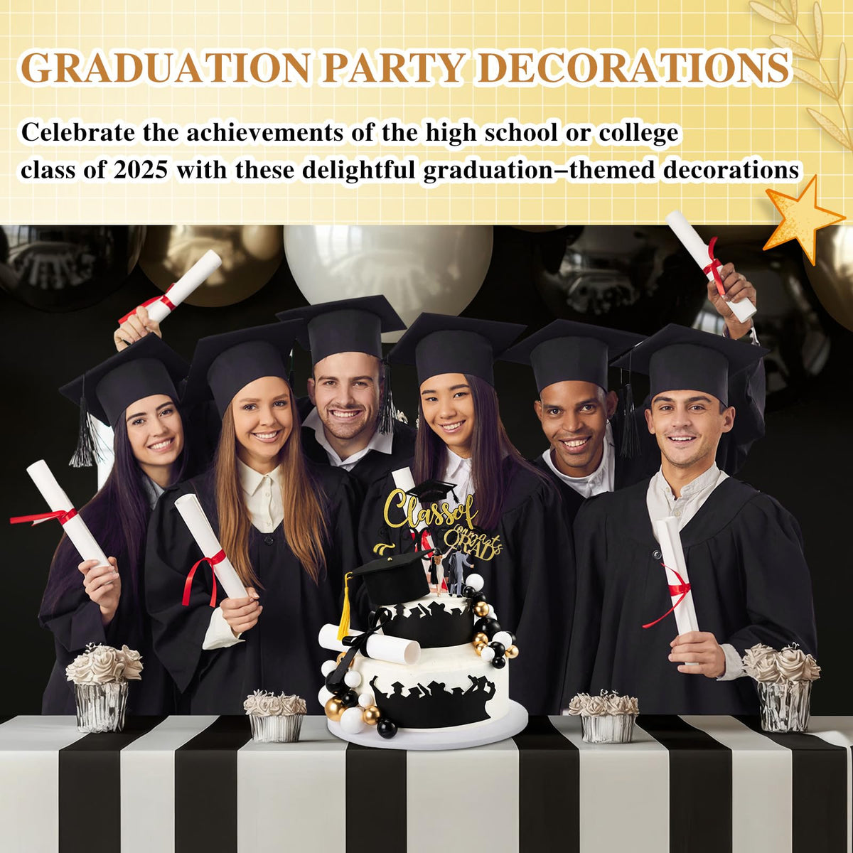 Geelin graduation diploma decor enhances cake presentation for photos
