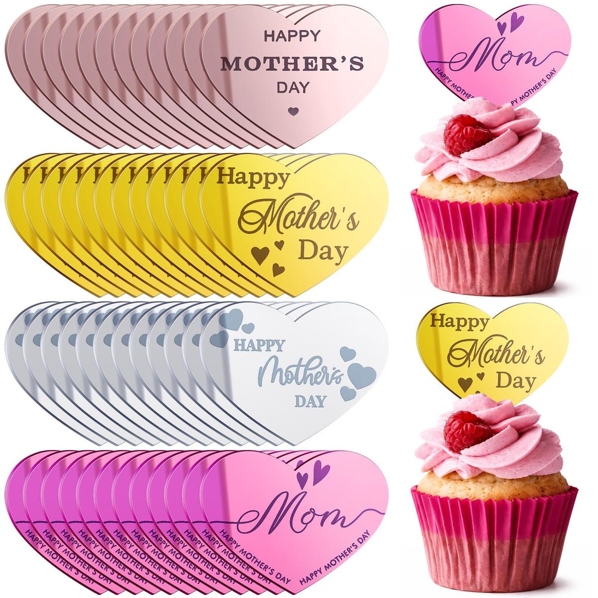 Geelin Happy Mother's Day cupcake topper with mirrored finish enhances cakes