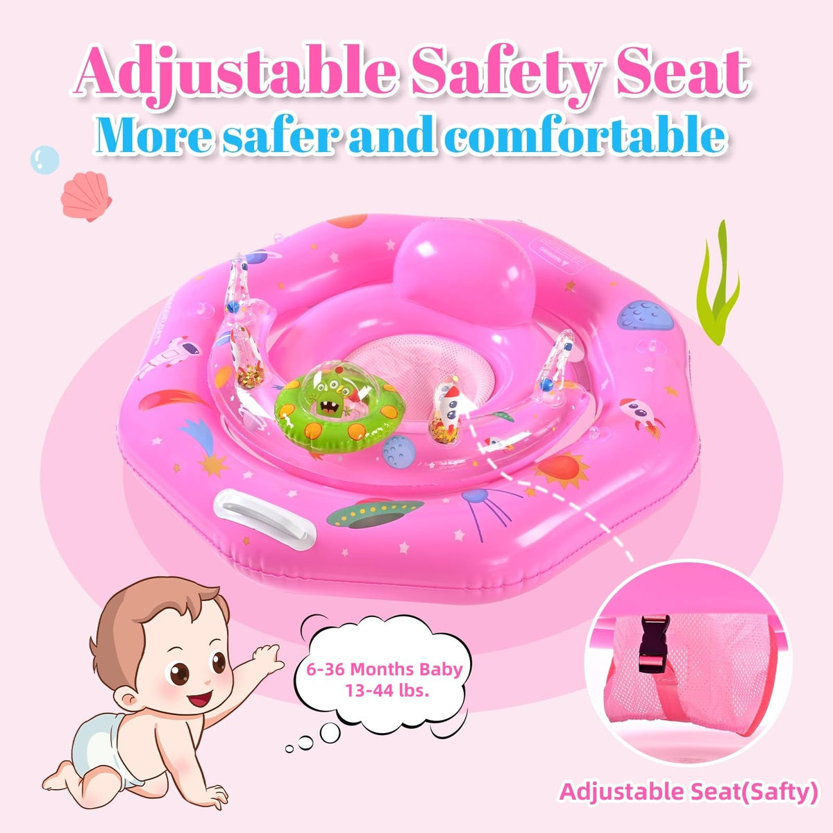 GEEQUFLOAT front safety handle and leash help parents supervise closely.