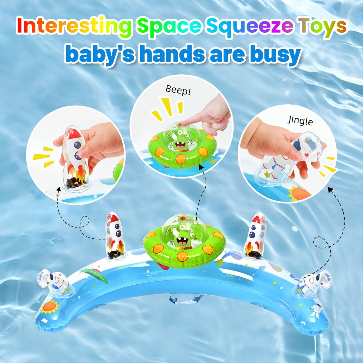 GEEQUFLOAT toy console with space-themed toys to engage baby