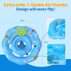 Geequfloat UPF50+ canopy shields the baby's skin from the sun.