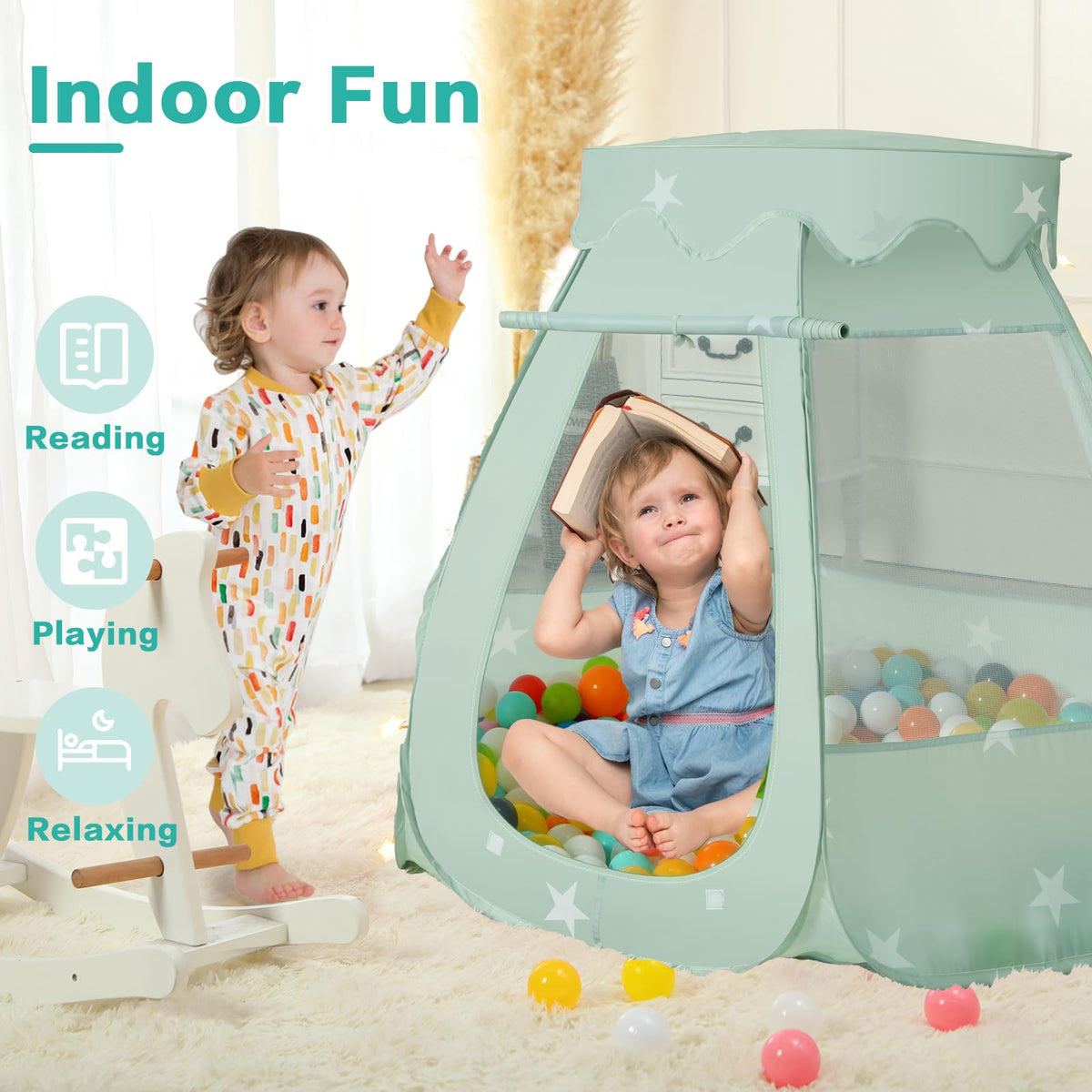 GeerWest ball pit provides a large 43x43 inch play area for reading.