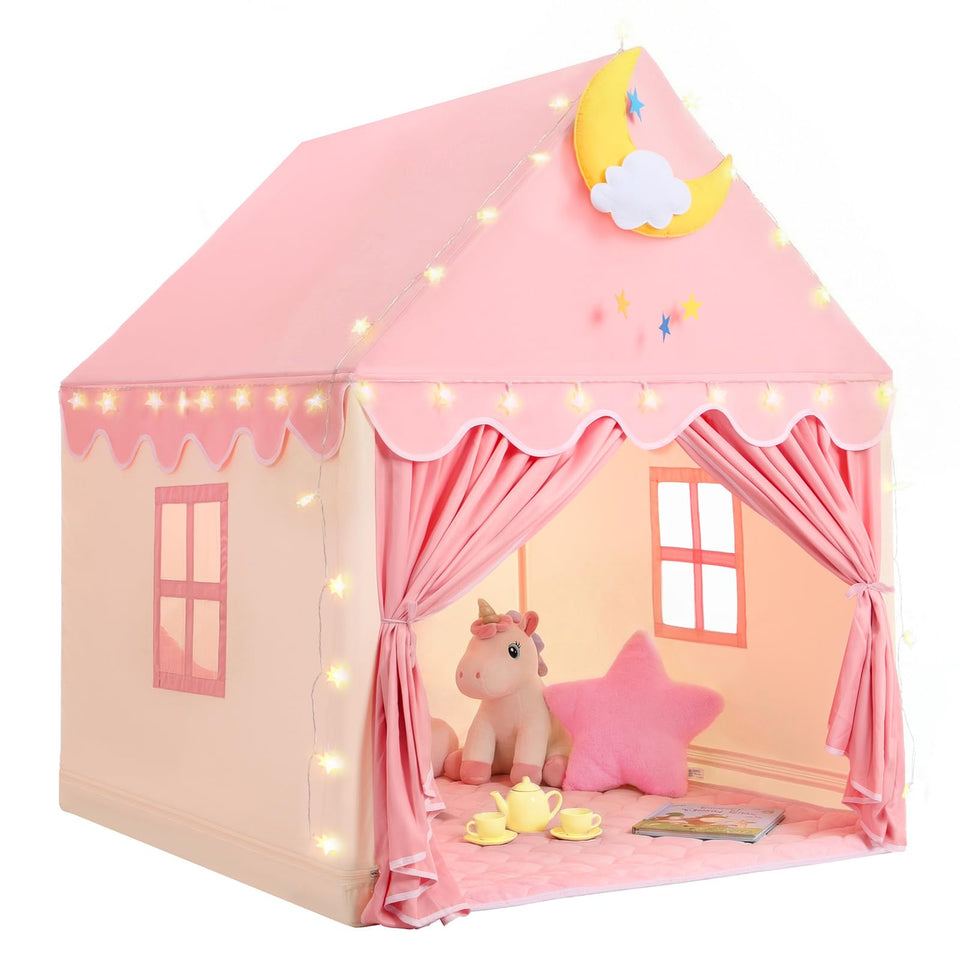 GeeSound pink tent with star lights creates a magical play space for quiet activities
