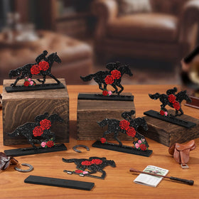 Geetery Derby centerpiece with double-sided prints on sturdy wood.