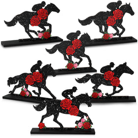 Geetery Derby table centerpiece with horse and roses for festive Derby Day decor.