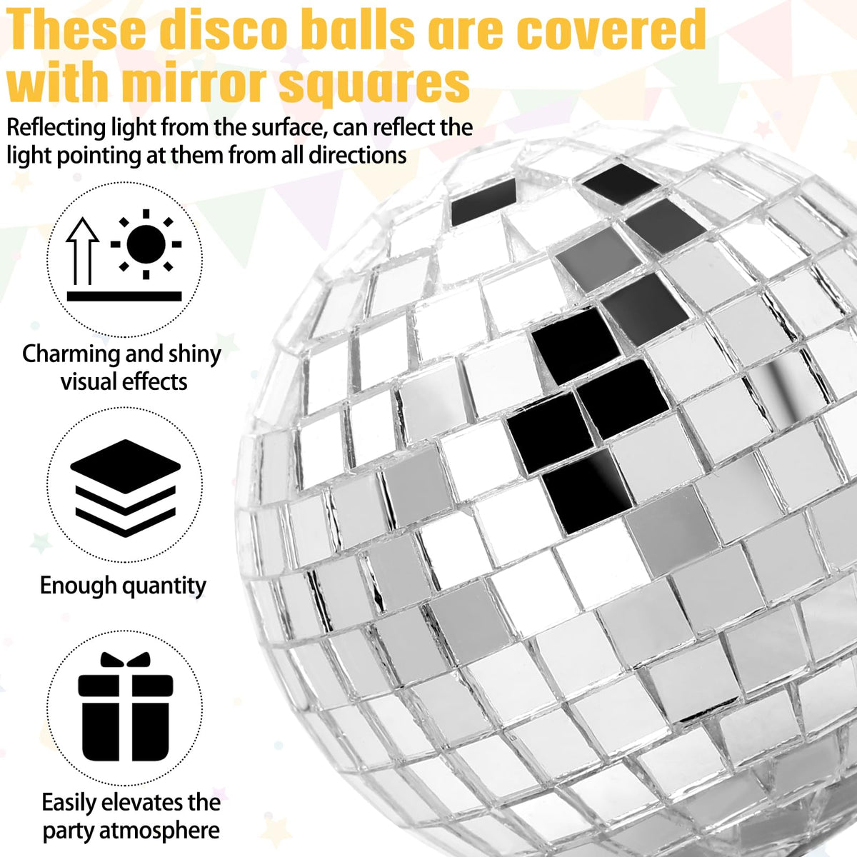 Geetery disco ball cake topper, 2-36 inch, creates dazzling reflections under venue lighting