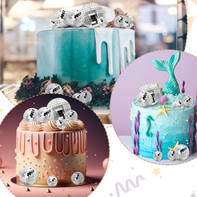 Geetery disco ball cake topper, 3-15 inch, elevates dessert displays with mirror sparkle