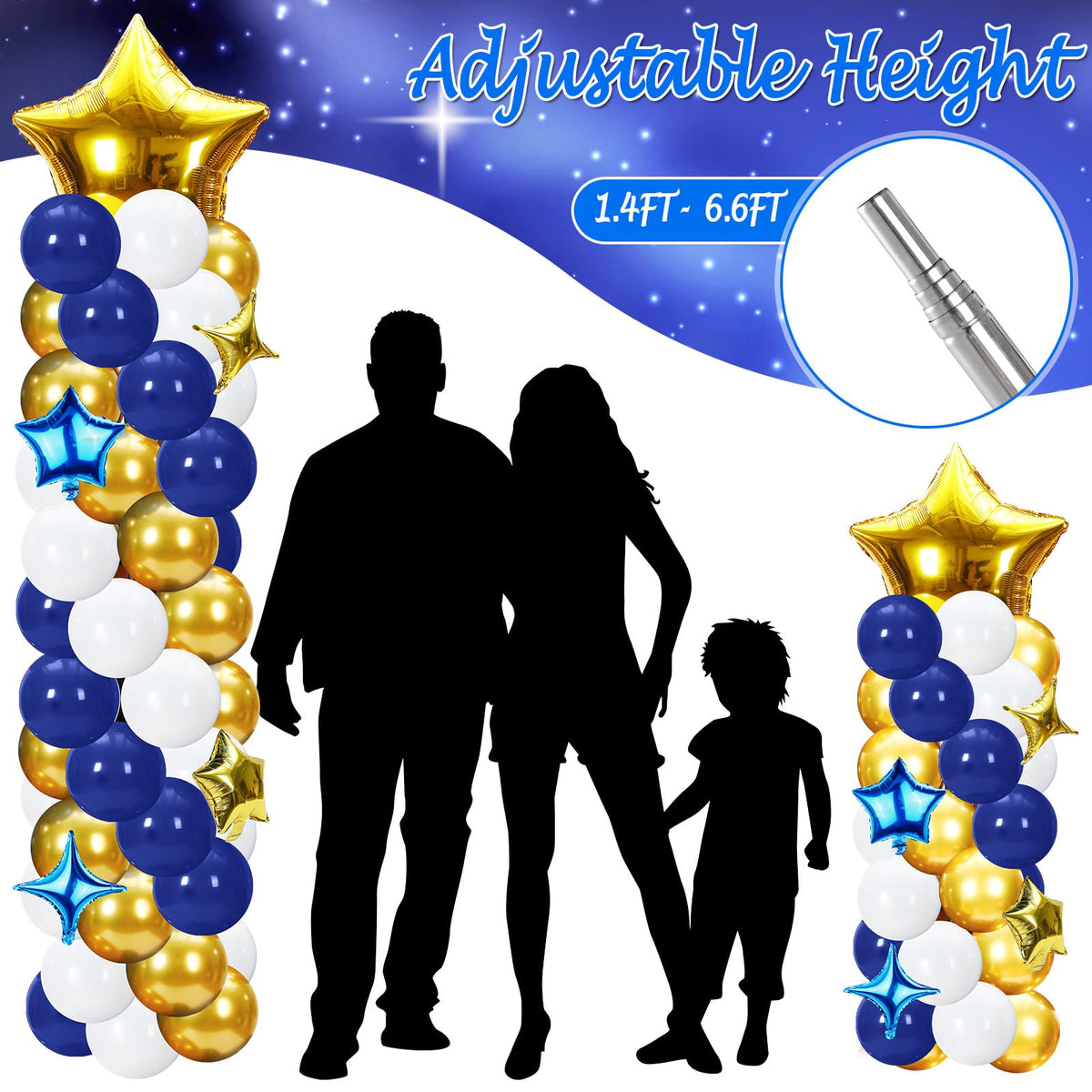Gejoy blue-gold latex balloon kit 10-inch adds vibrant color to celebrations.