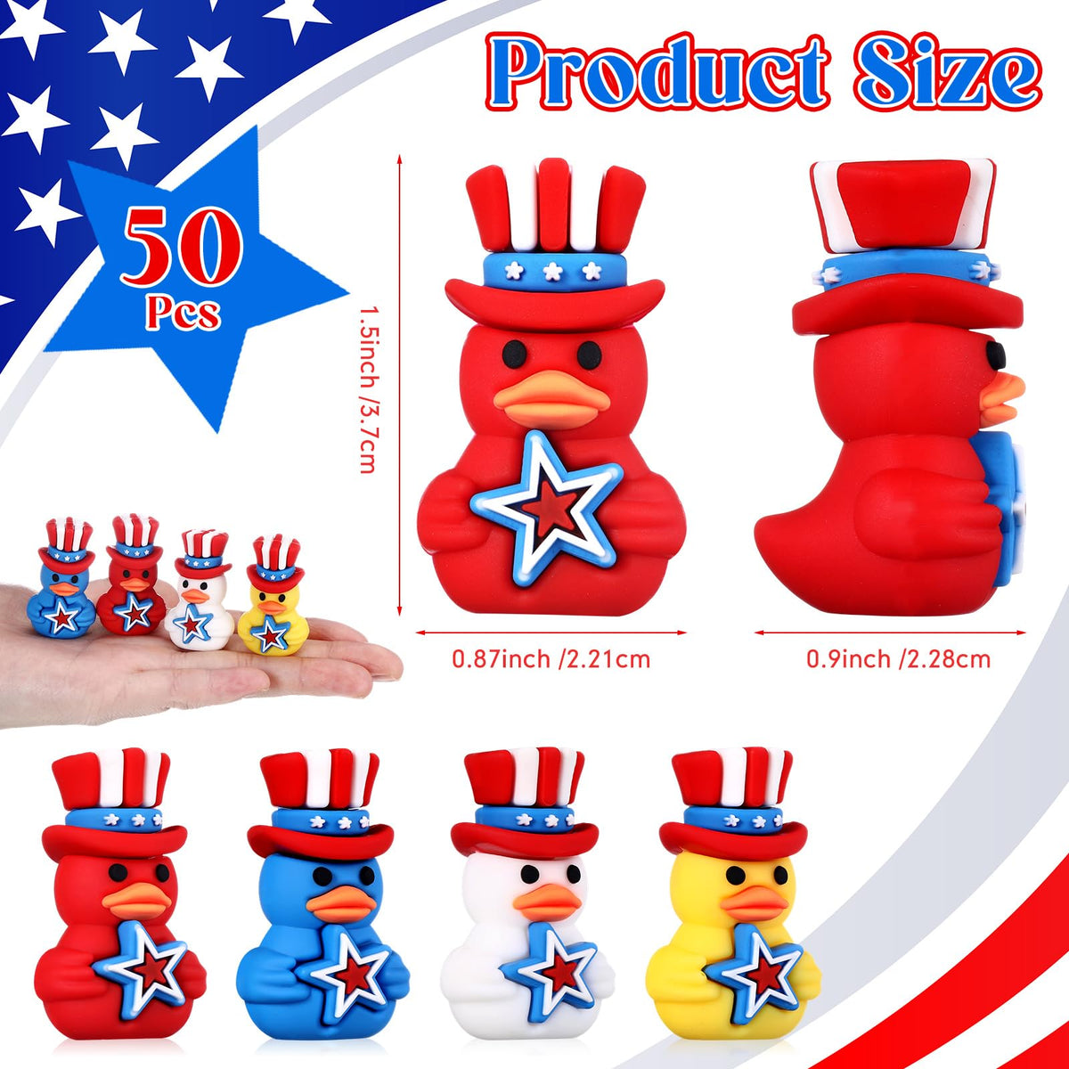 Gejoy duck with top hat and star design for Independence Day.
