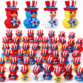 Gejoy patriotic rubber duck assortment in red white blue colors for party decor.