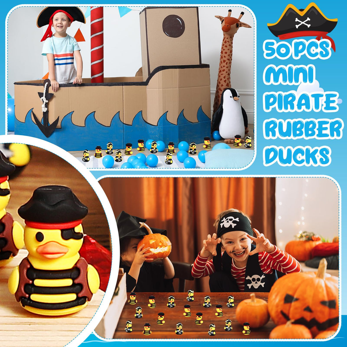 Gejoy multicolor pirate ducks for Halloween centerpieces.