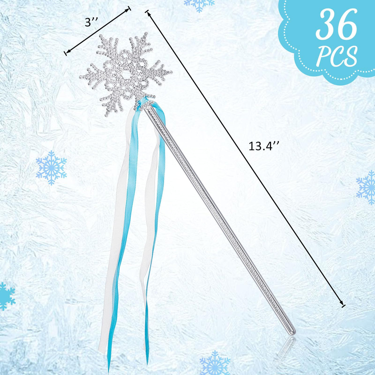 Gejoy snowflake wand with blue glittery ribbon ideal for Frozen-themed parties