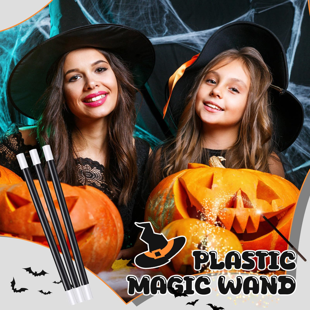 Gejoy black-and-white wand as a costume accessory for wizards and magicians.