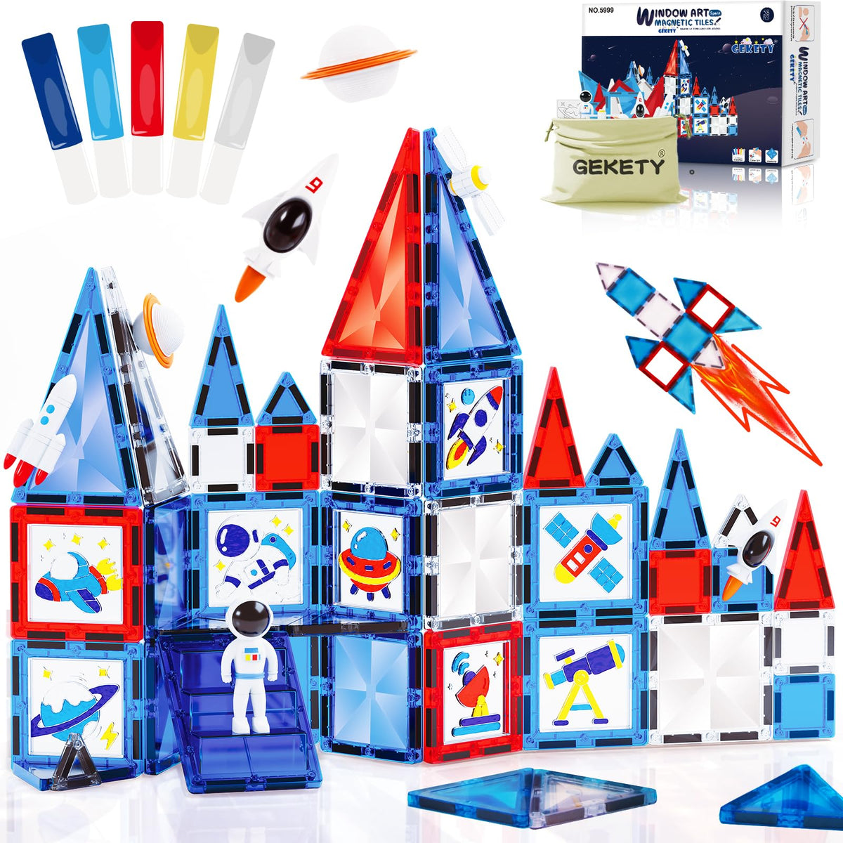 GEKETY magnetic tiles space house scene boosts spatial play and color recognition