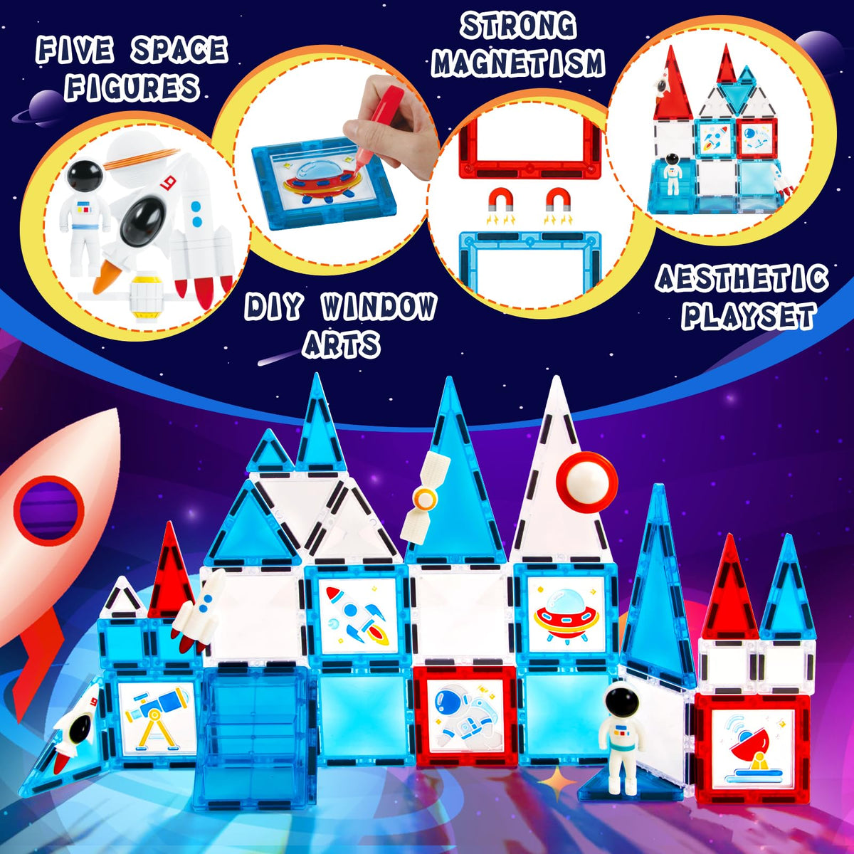 GEKETY magnetic tiles space ship construction inspires imaginative building