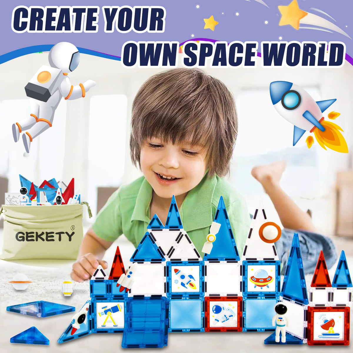 GEKETY space figures magnetic pieces for storytelling and fine motor skills