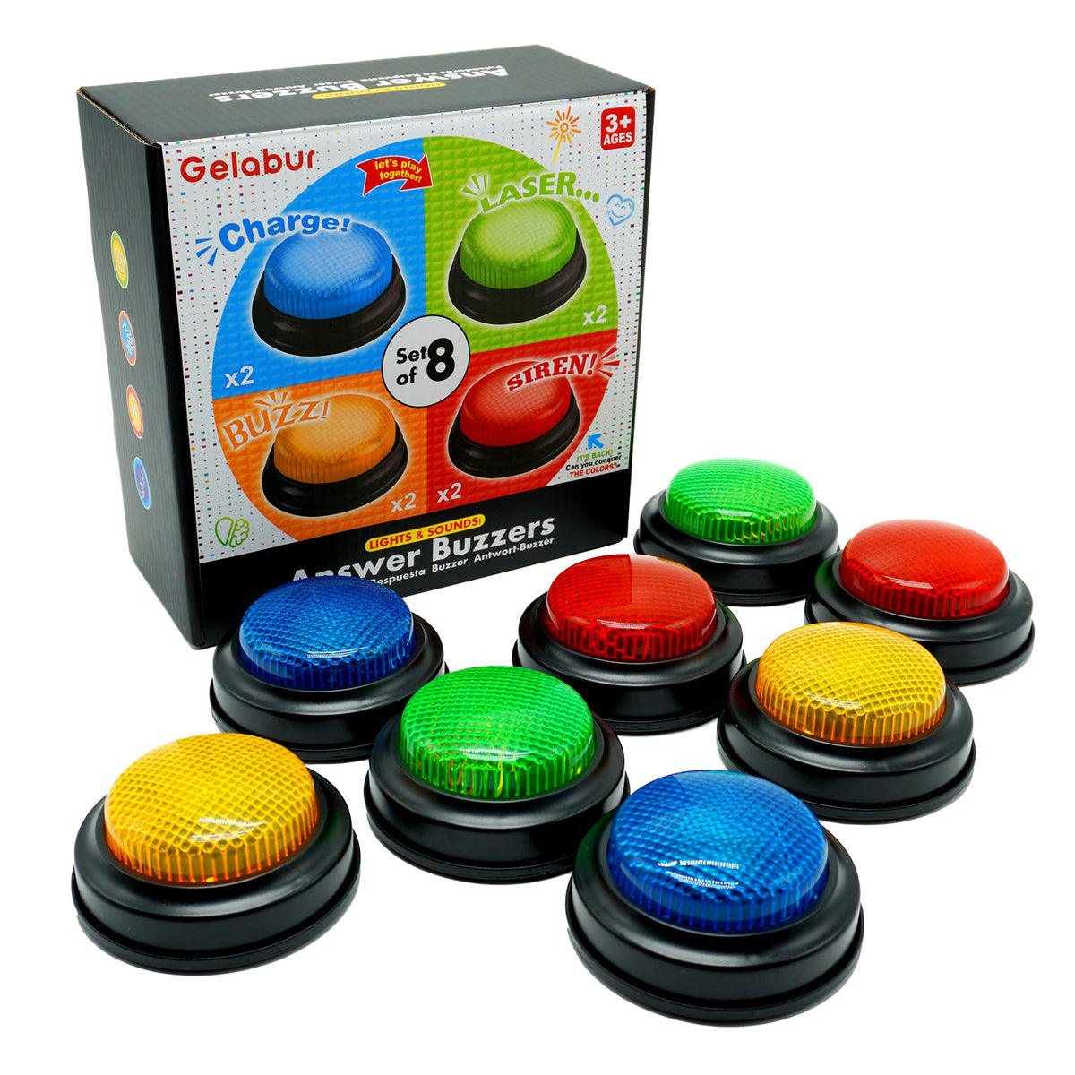 Gelabur 8-pack buzzers for engaging trivia games in classrooms.