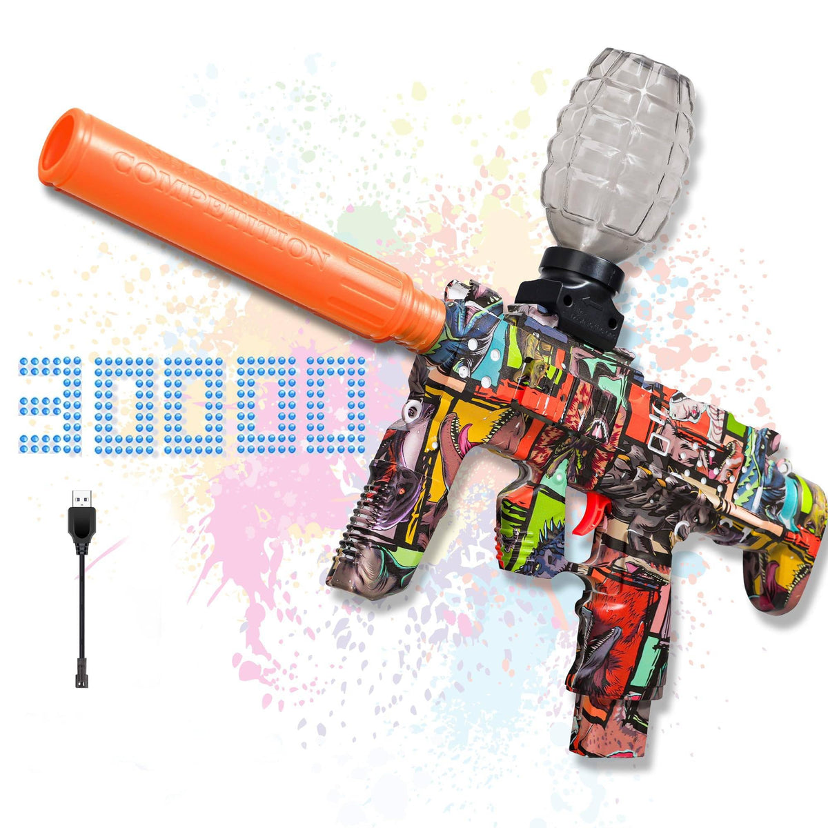 GELGLOCK gel ball blaster front view with graffiti design for outdoor play