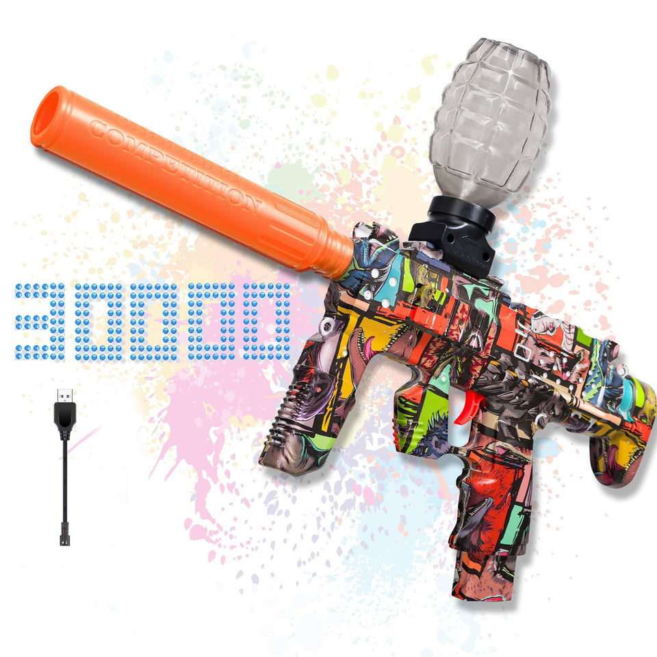 GELGLOCK gel ball blaster front view with graffiti design for outdoor play