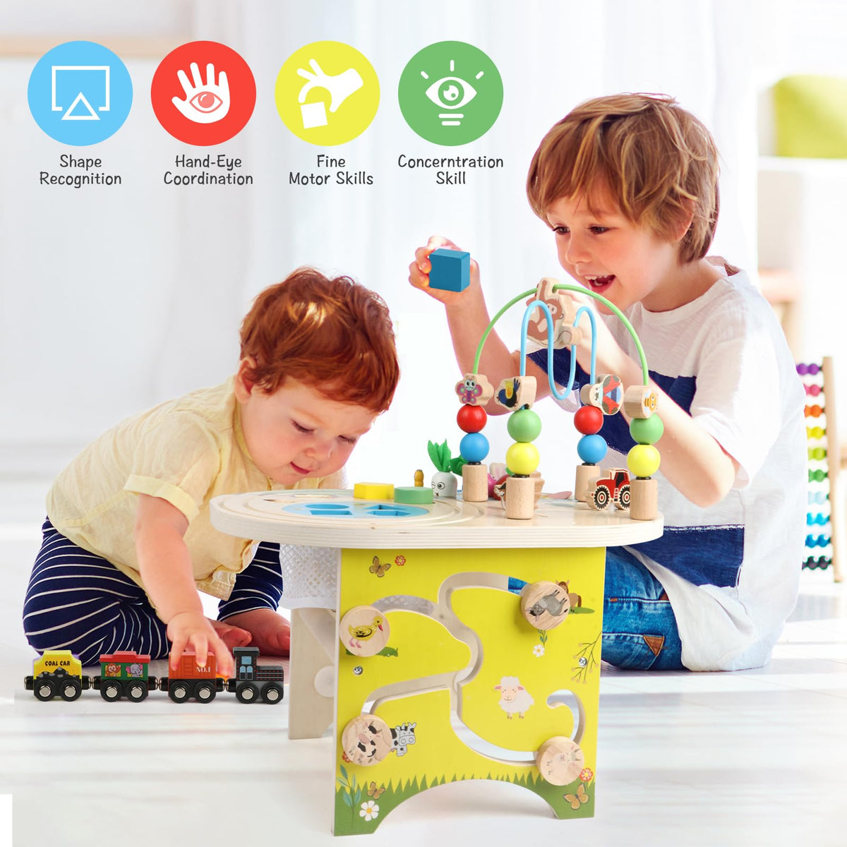 Gemileo activity table door reveal with animals boosts curiosity and memory