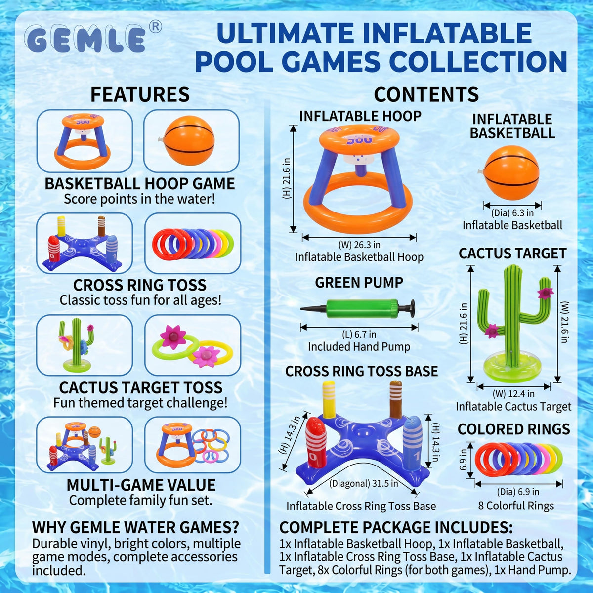 GEMLE four rings for toss improve motor coordination during water games.