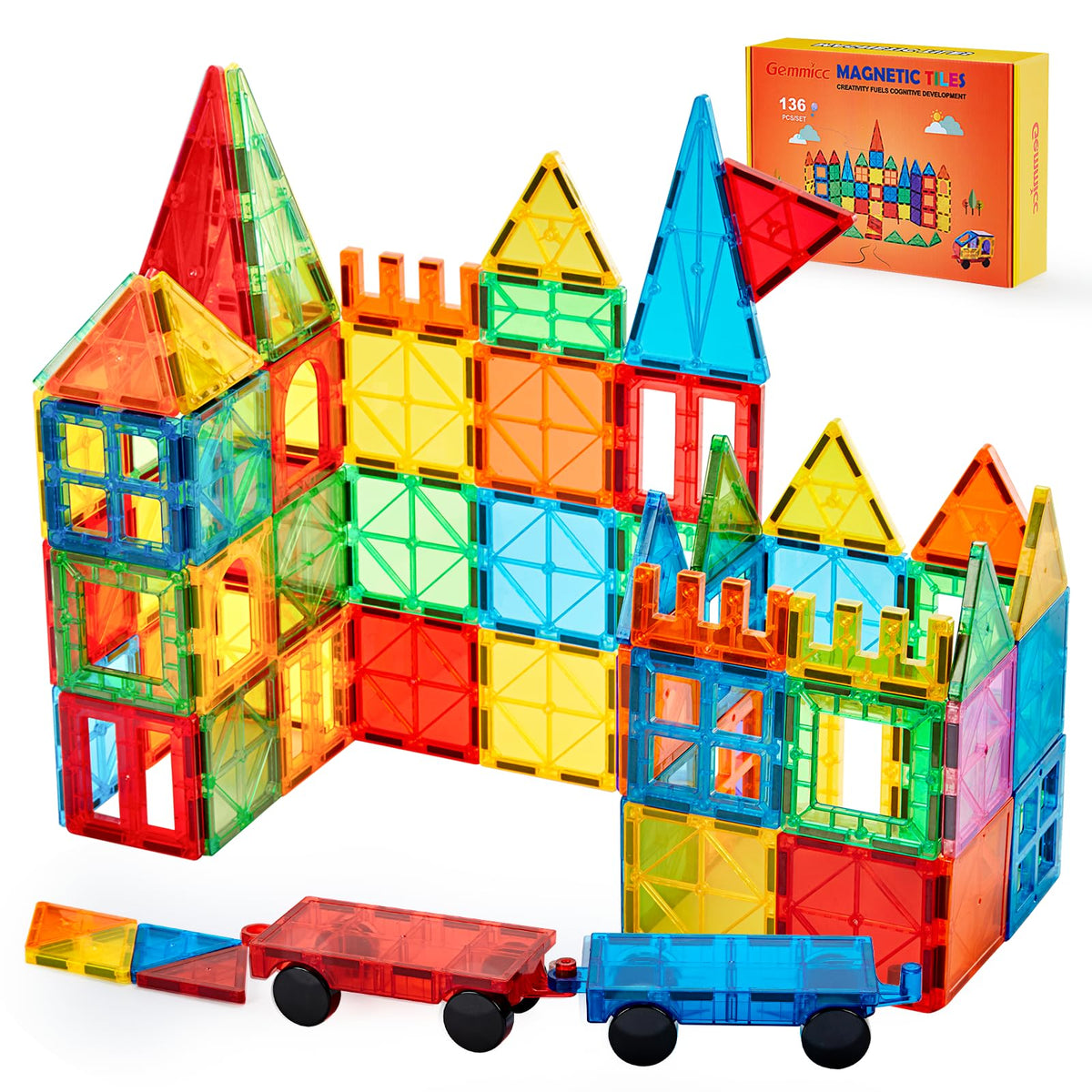 Gemmicc deluxe 136-piece magnetic tiles for endless creative building sessions