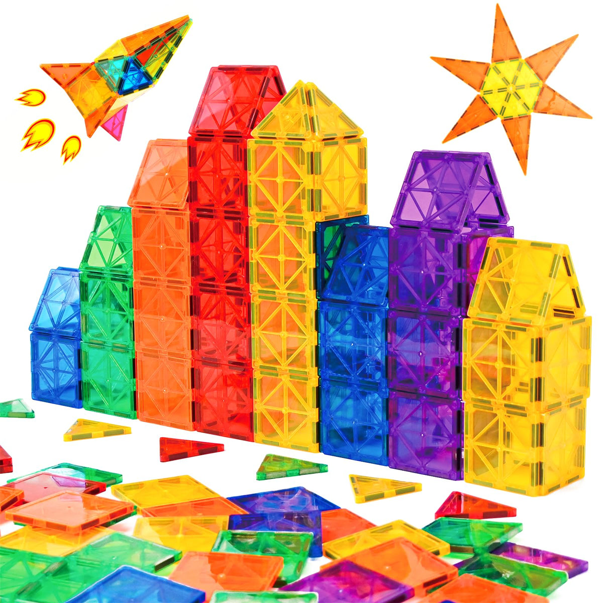 Gemmicc Magnetic Tiles 55pcs starter set: vibrant colors for creative building.