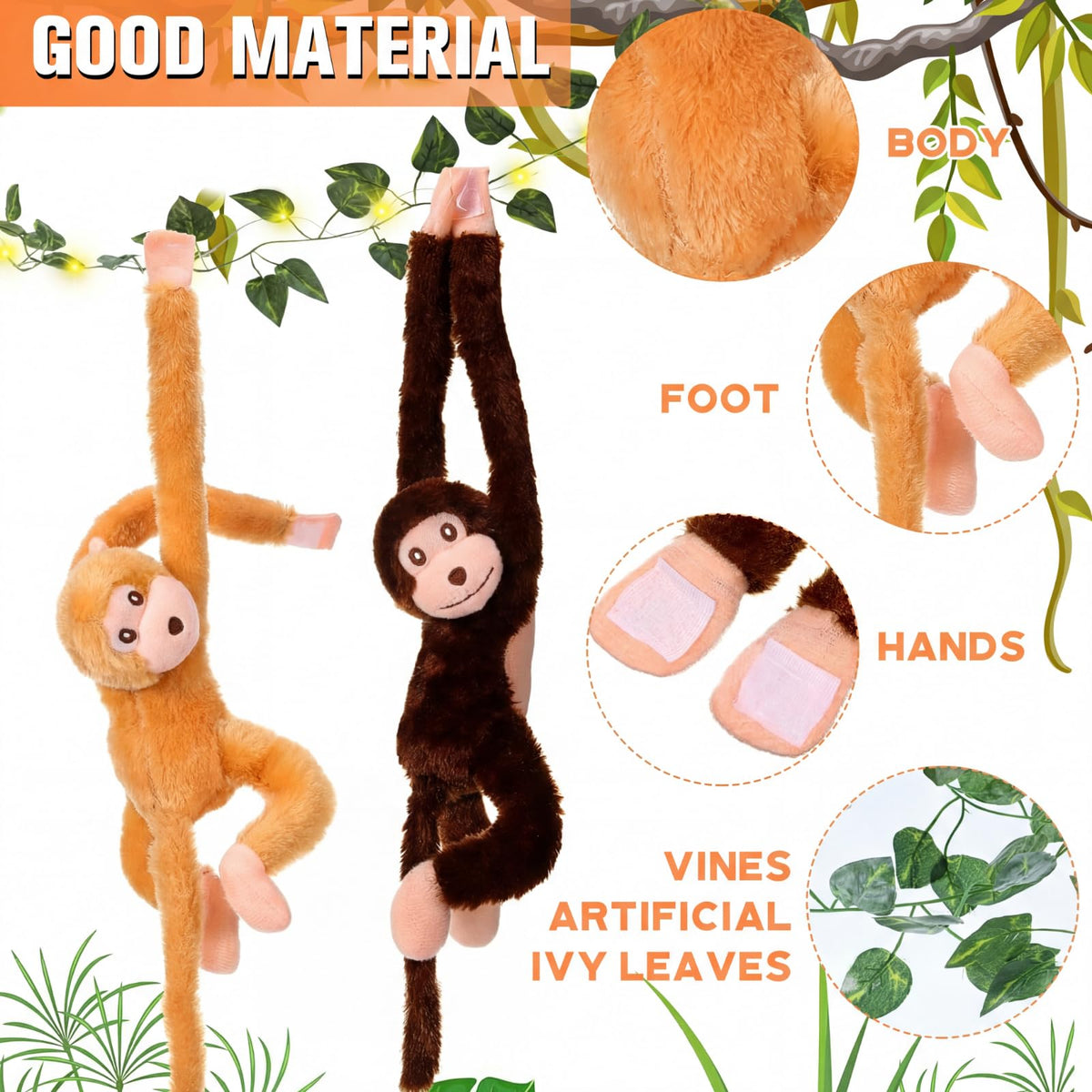 Gemscream 20-inch hanging monkey showcases soft plush texture.