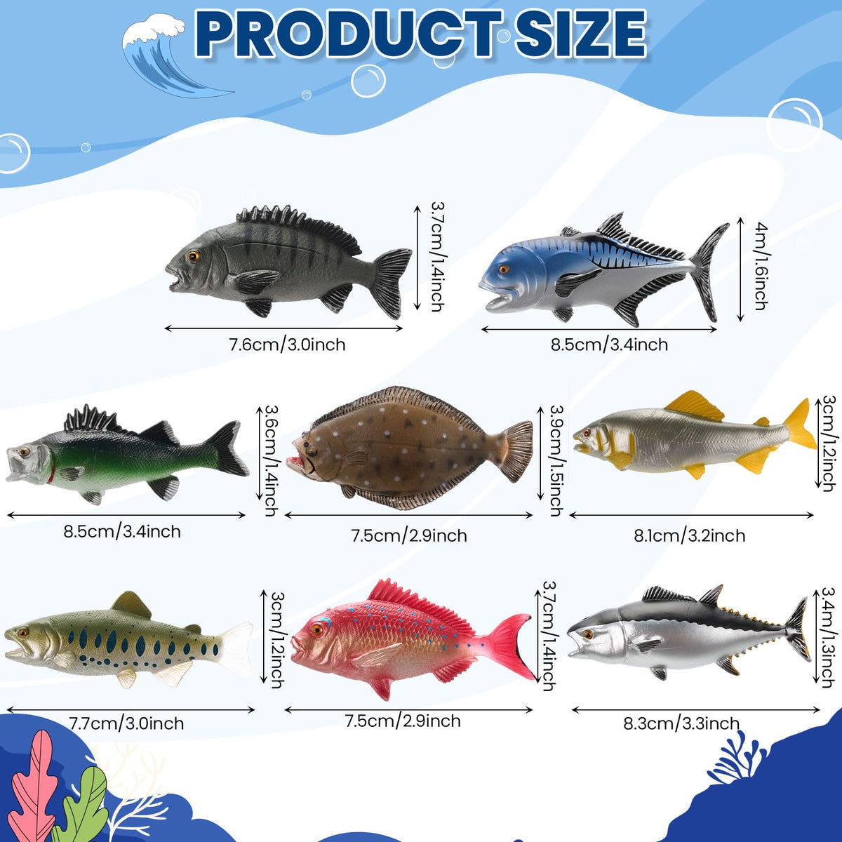 Gemscream fake fish angler flounder, durable PVC for pool play and classroom visuals