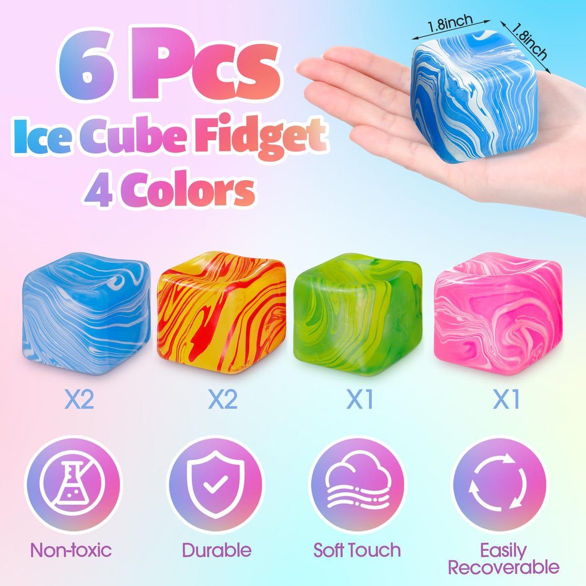 Gemscream fidget ice cubes with soft shell for gentle squeeze therapy