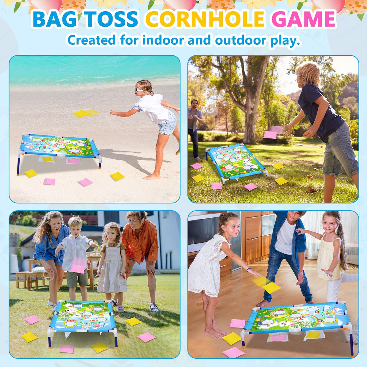 Gemscream portable cornhole set ready for indoor and travel use.