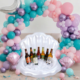 Gemscream seashell pool float front view for chic pool decor and easy drink access.