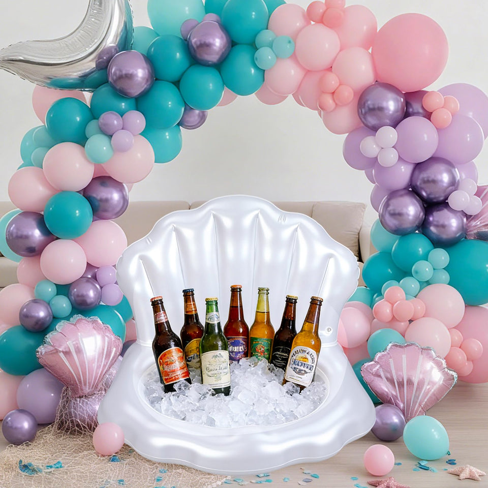 Gemscream seashell pool float front view for chic pool decor and easy drink access.