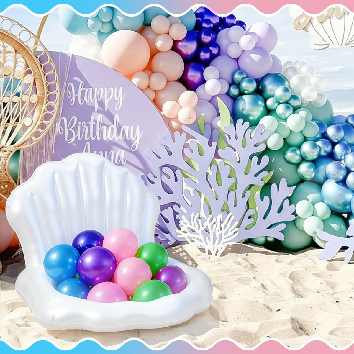 Gemscream seashell pool float inflation-ready design for quick setup and storage after use.