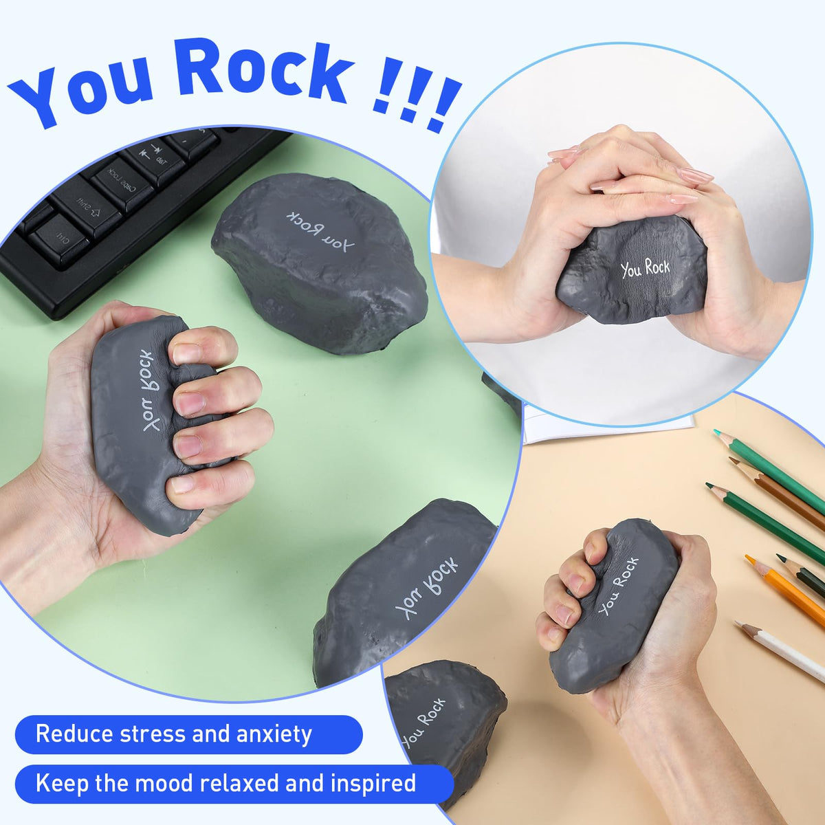 Gemscream stress ball gray foam for desk use supports focus and stress management