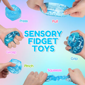 Gemscream stress cube blue hand-squeeze in action provides portable relief
