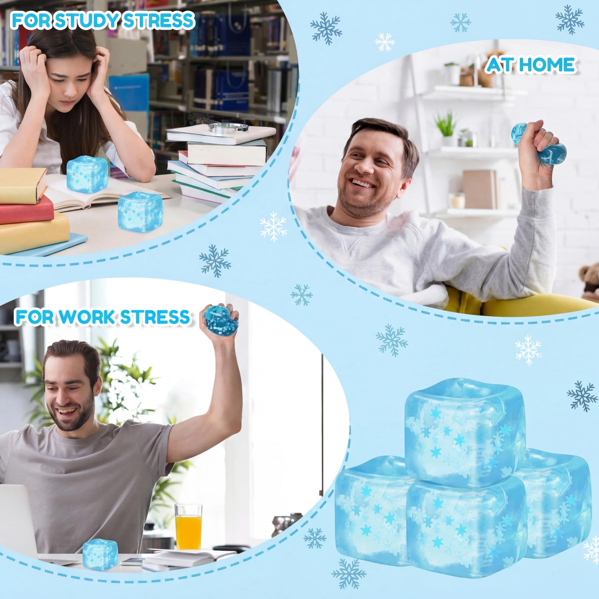 Gemscream blue ice cube stress cube soft, durable, and reusable