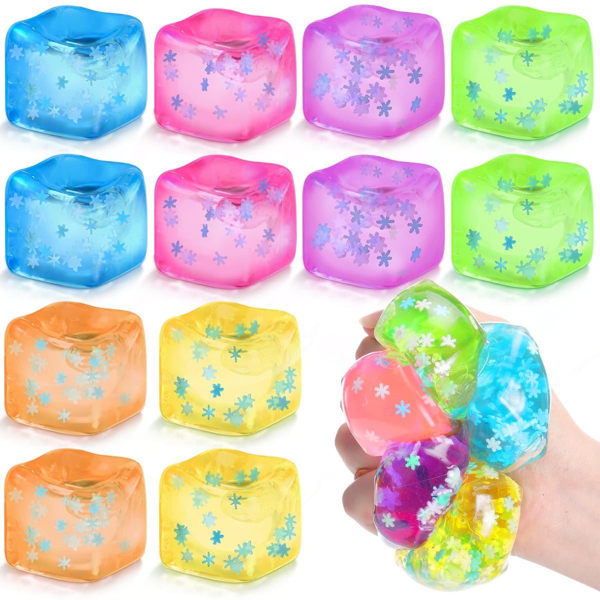 Gemscream stress cube blue snowflakes front view for tactile calm moments
