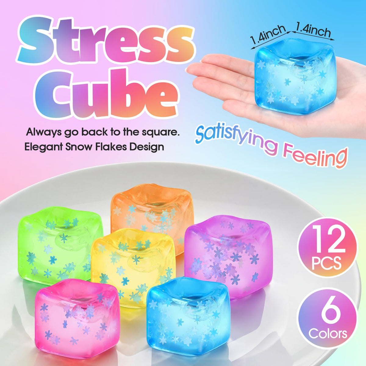 Gemscream stress cube blue snowflakes side view enhances focus on go-to breaks