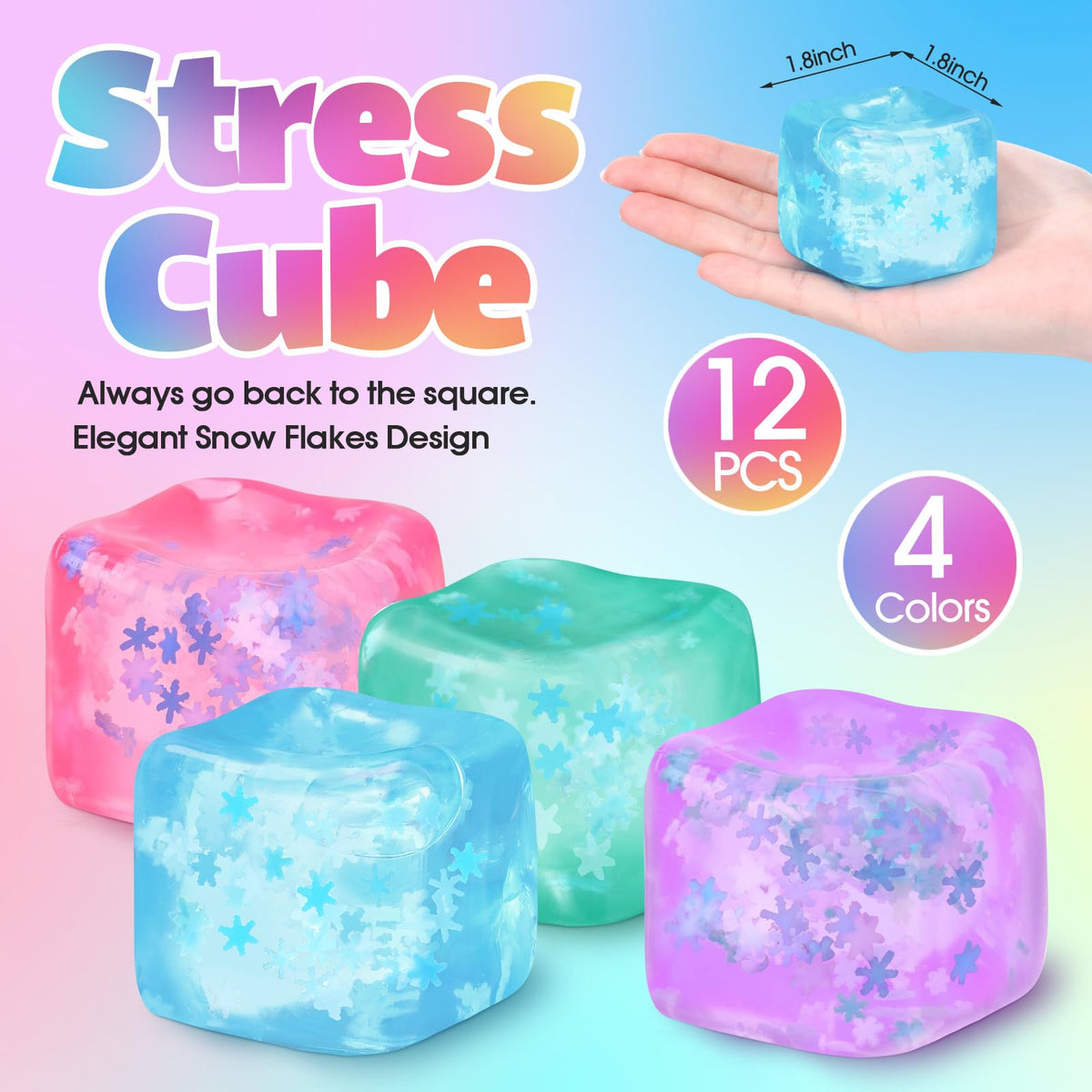 Gemscream pink stress cube soft finish promotes gentle sensory relief.