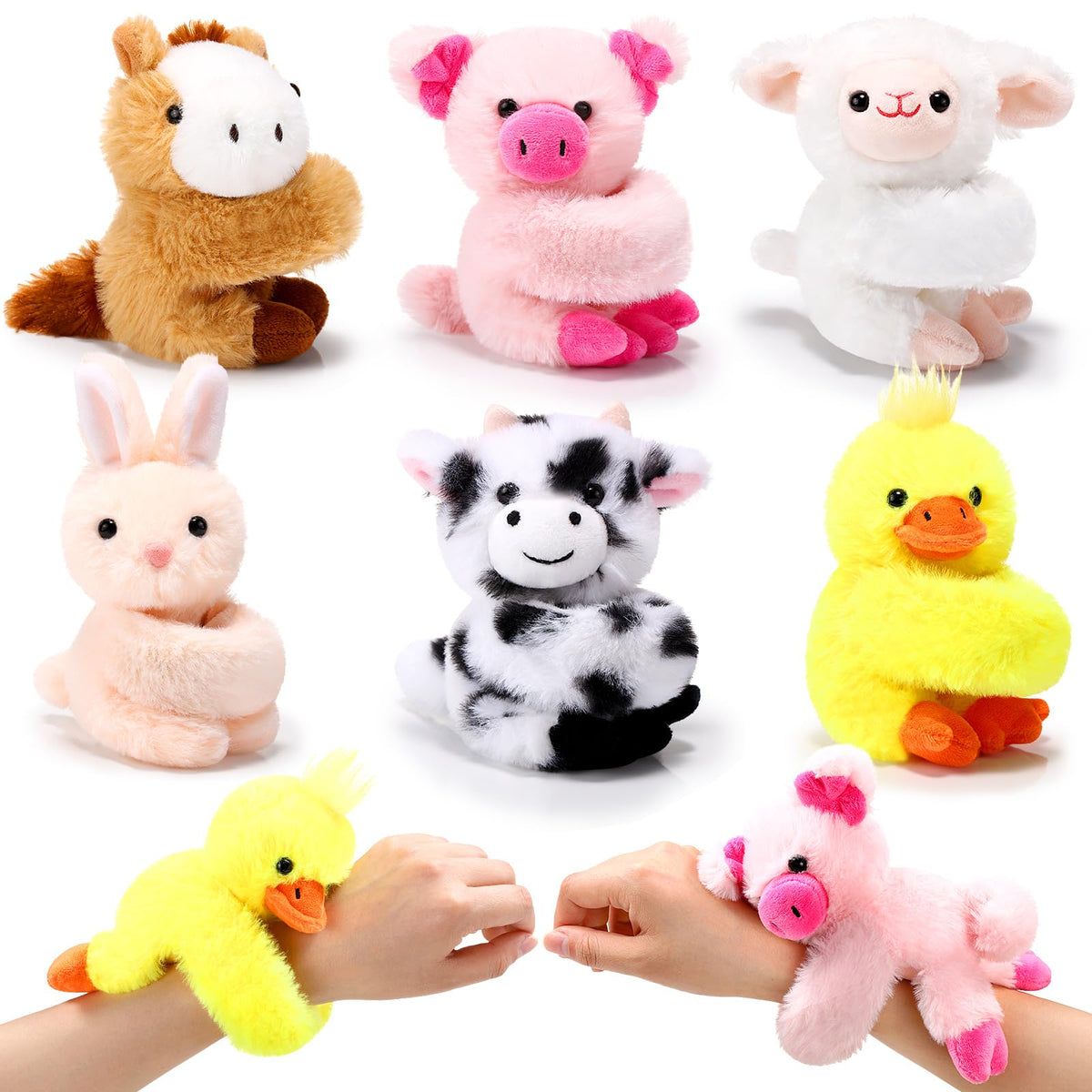 Gemscream bunny plush slap bracelet for kids, soft plush wristwear for classroom fun.