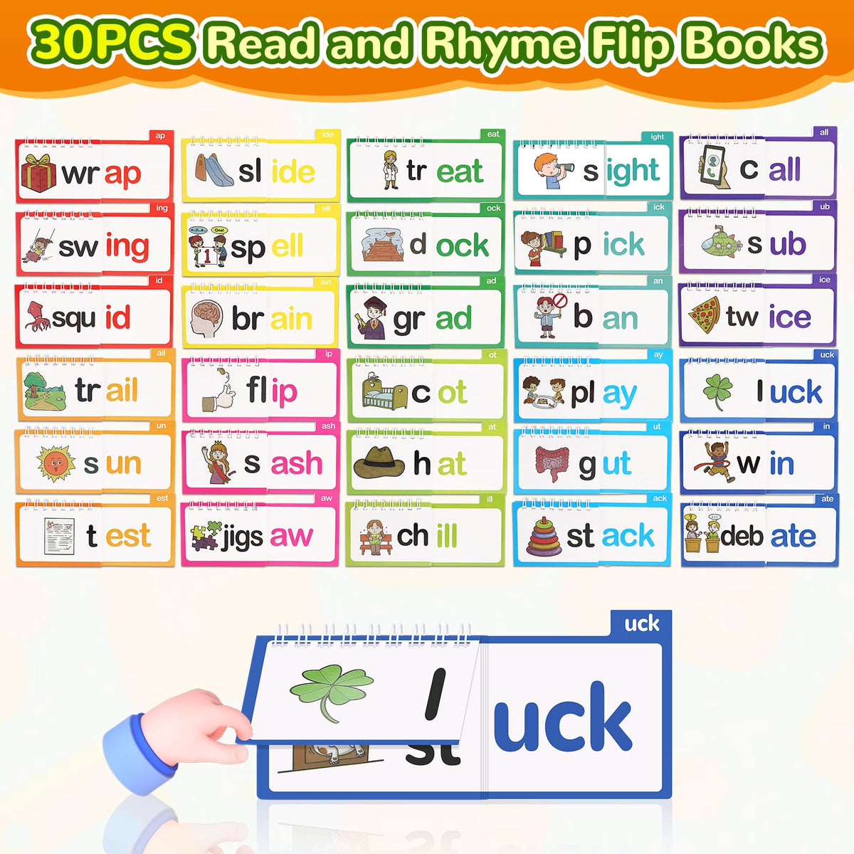 Gencokok Read and Rhyme Flip Books spread shows paired words and images to reinforce patterns.