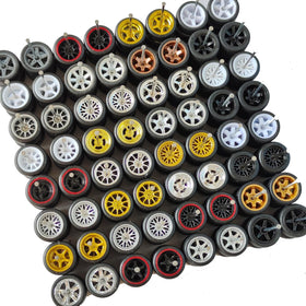 Generic 1:64 mushroom-nail axles highlight easy-install design for tool-free customization.