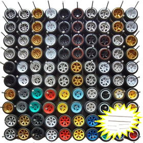 Generic 1:64 rubber tire and axle set pack upgrades diecast cars with a complete wheel kit.