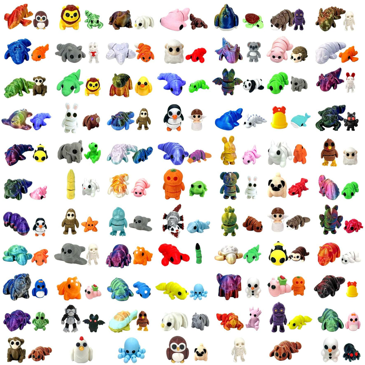 Generic 150pc 3D printed animal figurines showcasing a variety of animals and poses.