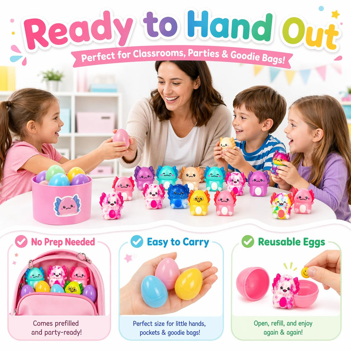Generic 24-pack surprise eggs ready to hand out at parties and classrooms.