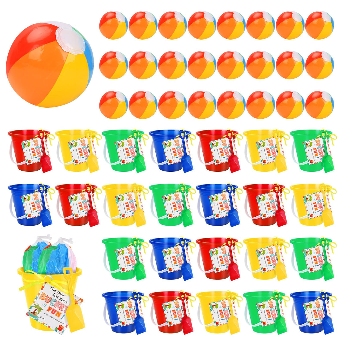 Generic 24-set sand buckets and shovels for end-of-year gifts.